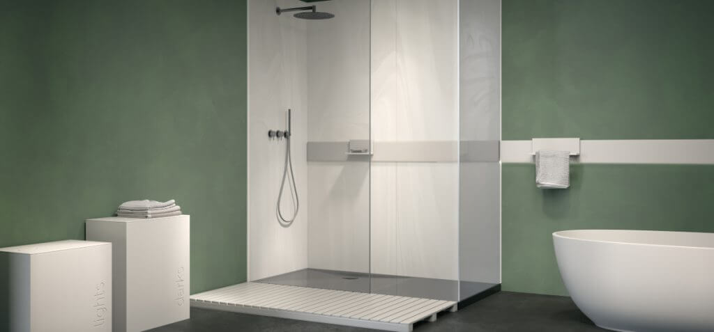 Bagno con angolo doccia in corian